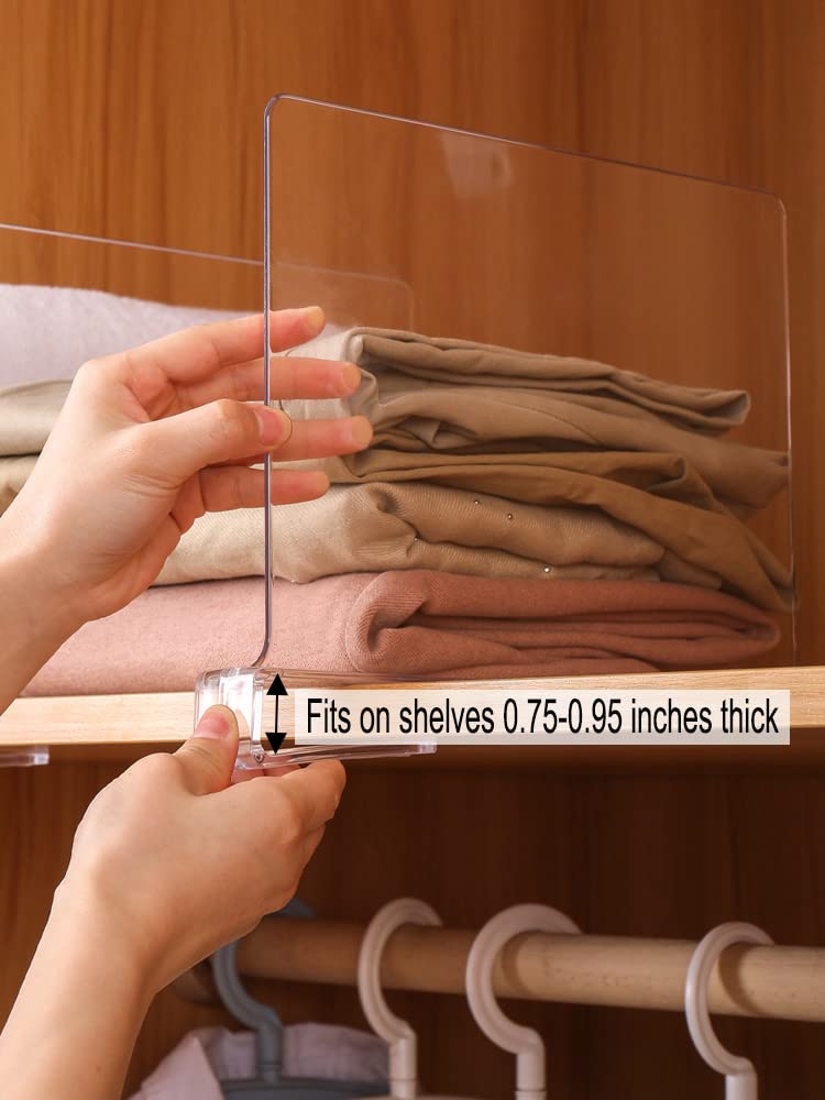 Sooyee Acrylic Shelf Dividers for Closet Organization,4 PCS Closet Shelf Organizer,Closet Dividers Purse Organizer for Closet,Closet Separator for Bedroom Kitchen Cabinets and Office Shelves,Clear - Image 4